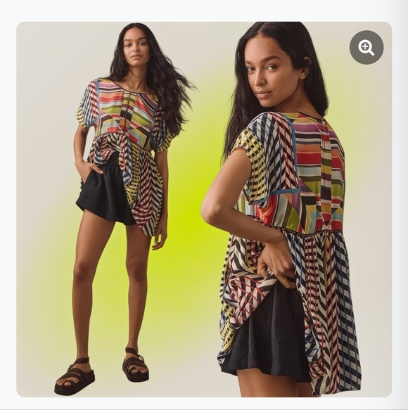 Anthropologie Conditions Apply Flowy Kynsa Tunic Top Colorful Size XS NWOT $128 - Picture 3 of 10